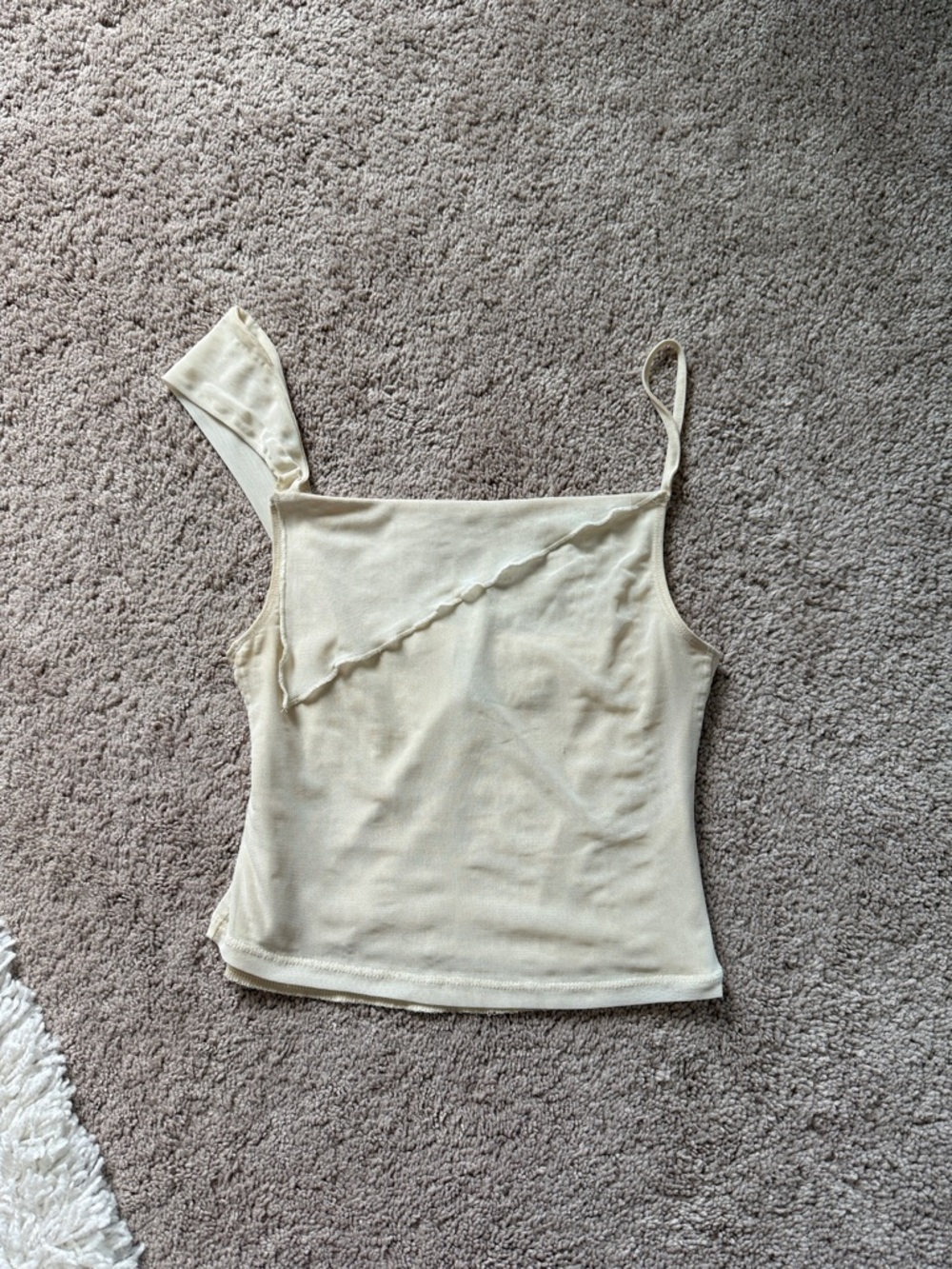 Motel Rocks Cream Asymmetric Strap Ribbed Cami